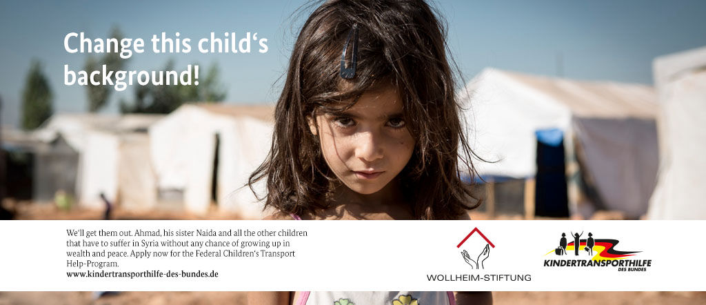 Aktionskunst: Change this child's background! Schwesig Syrische Kinder Hilfe