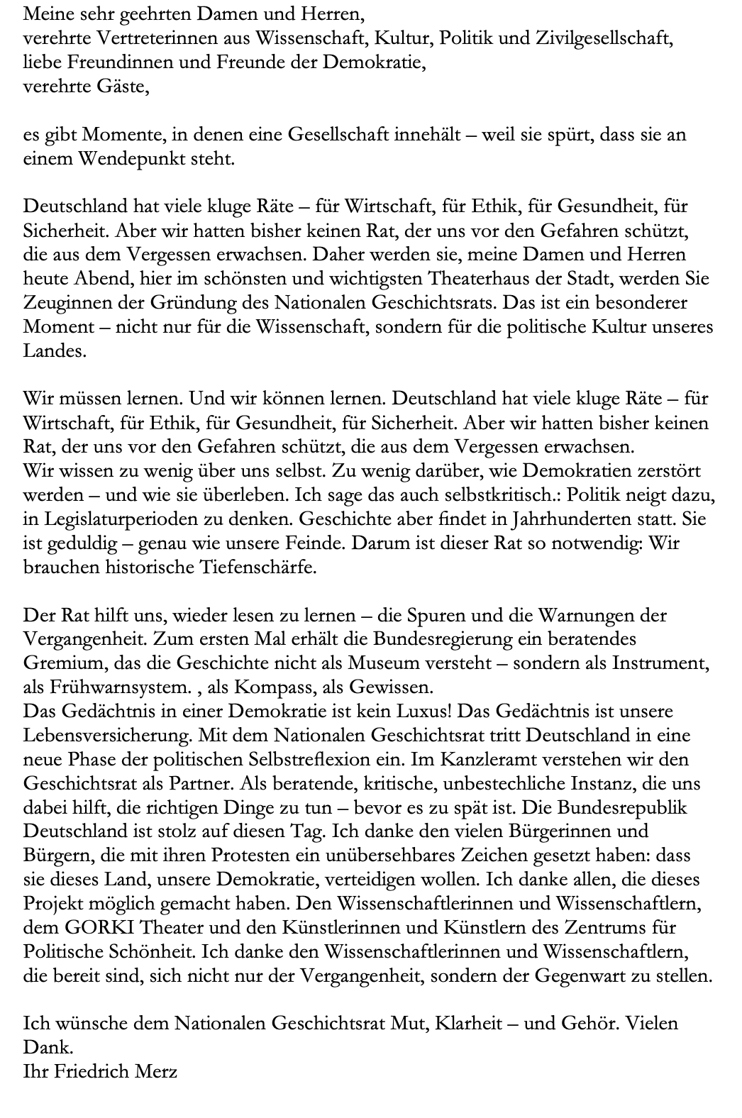 Nationaler Geschichtsrat: Brief von Friedrich Merz
