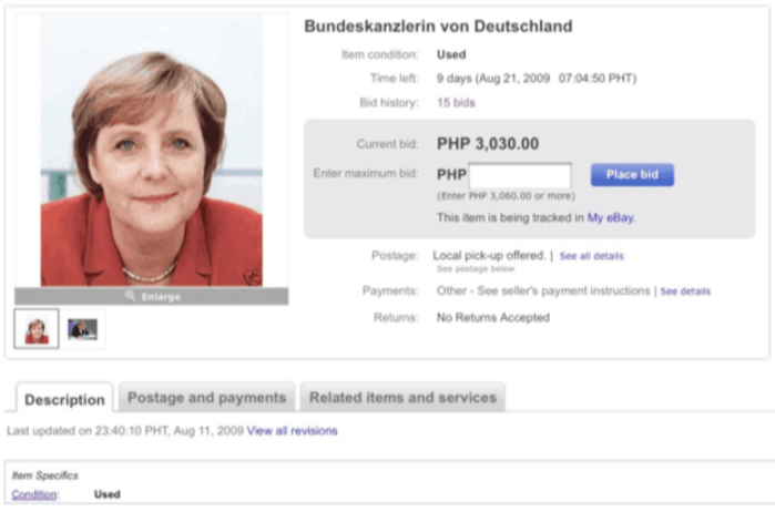Aktionskunst: Die Kanzlerin auf eBay, Merkel verteigert