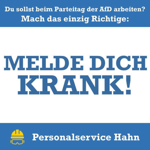 Personalservice Hahn, Nie wieder AfD, AfD Verbot, rechtsextremismus, rechtsextreme, AfD Parteitag