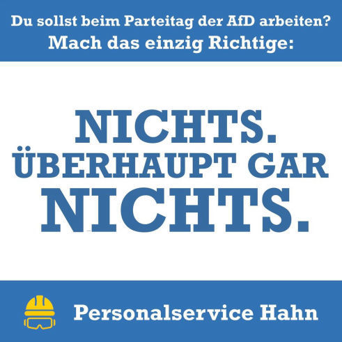 Personalservice Hahn, Nie wieder AfD, AfD Verbot, rechtsextremismus, rechtsextreme, AfD Parteitag