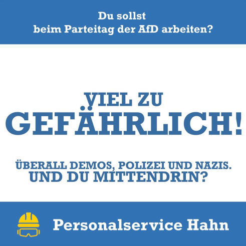 Personalservice Hahn, Nie wieder AfD, AfD Verbot, rechtsextremismus, rechtsextreme, AfD Parteitag