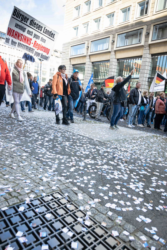 Aktionskunst: Flyerservice Hahn, AfD Demo Berlin
